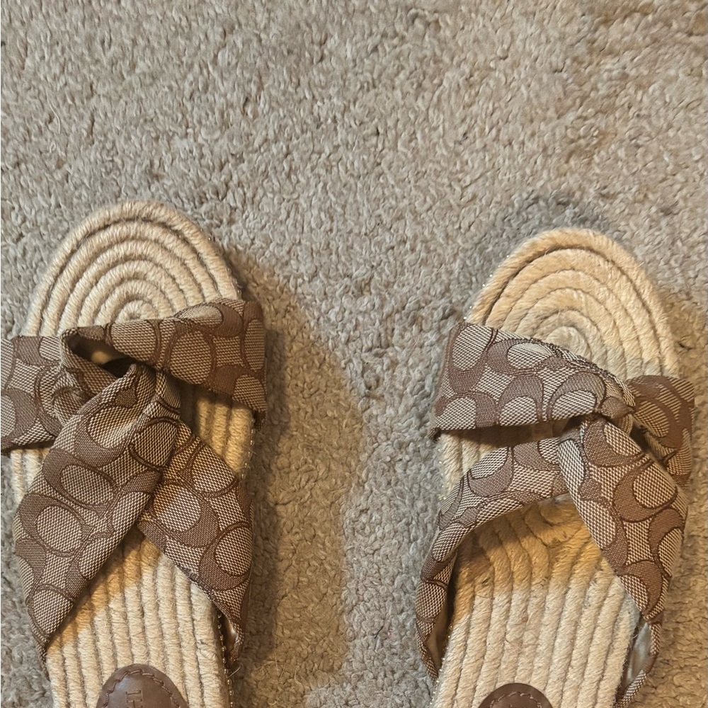 Coach Brown Signature-Print Knotted Espadrille Slides